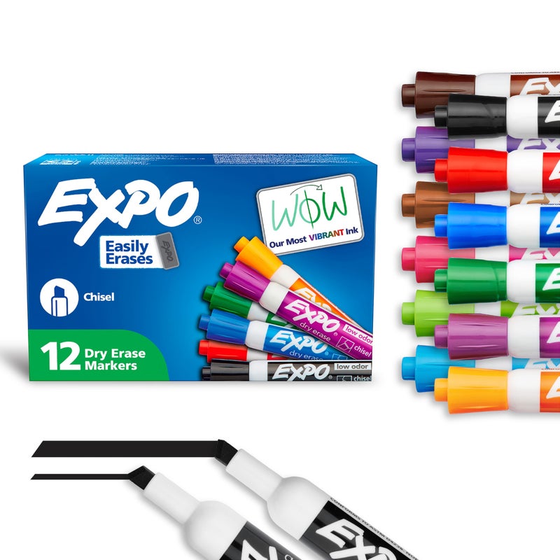 EXPO Low Odor Dry Erase Markers Chisel Tip Assorted Colors 12 Count - Image 1